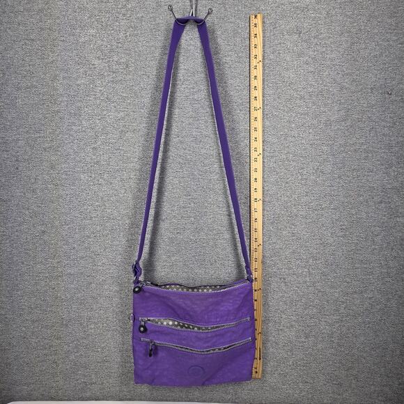 KIPLING ALVAR CROSSBODY BAG – PURPLE NYLON – LIGHTWEIGHT – MULTI-ZIP FRONT - Picture 11 of 14